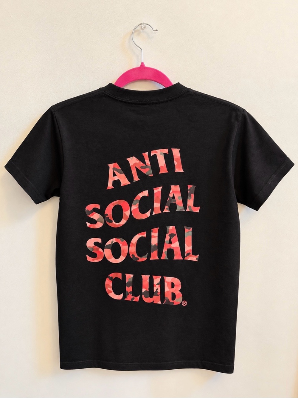 Anti Social Social Club Black Tee with Red Camo Logo